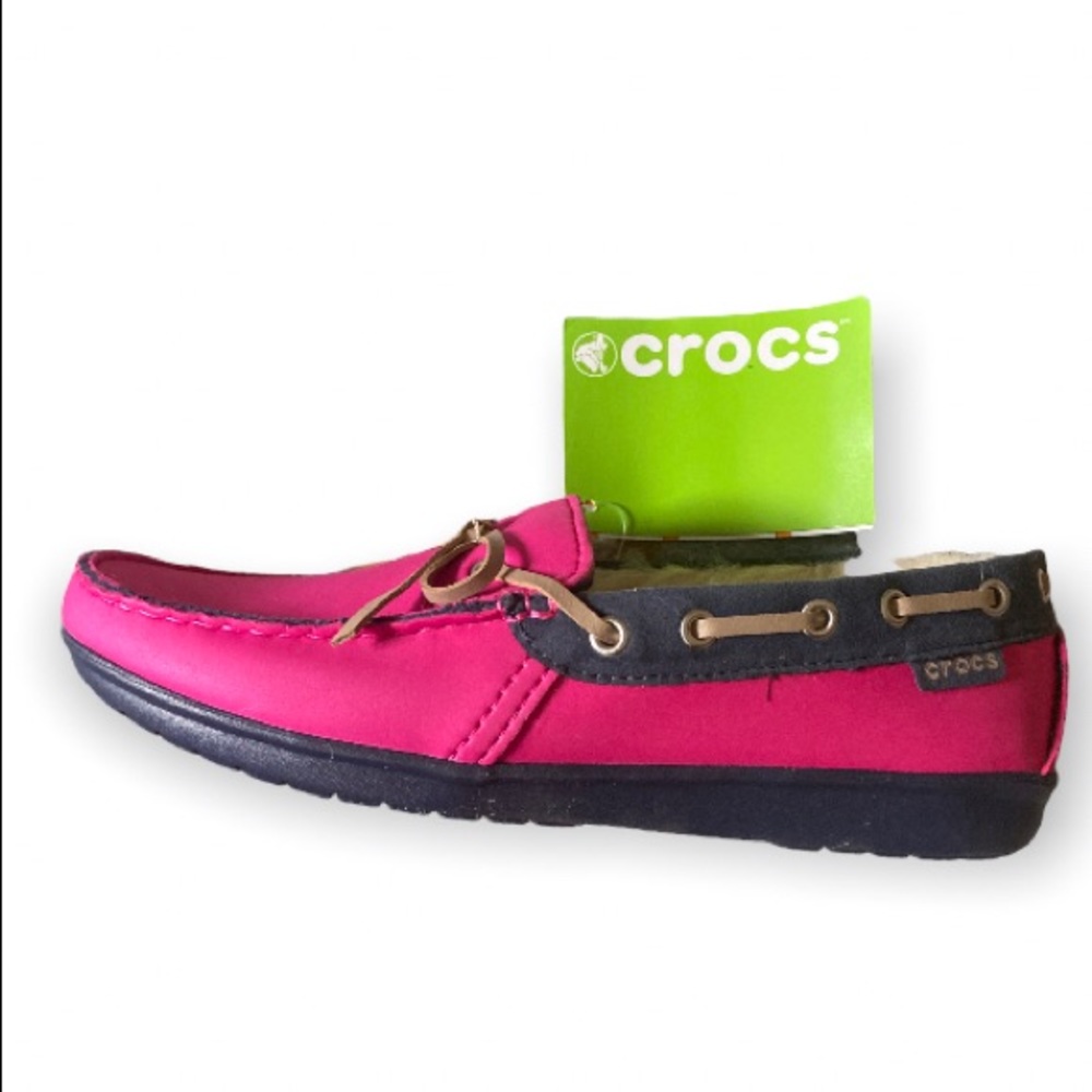 Pink crocs loafers